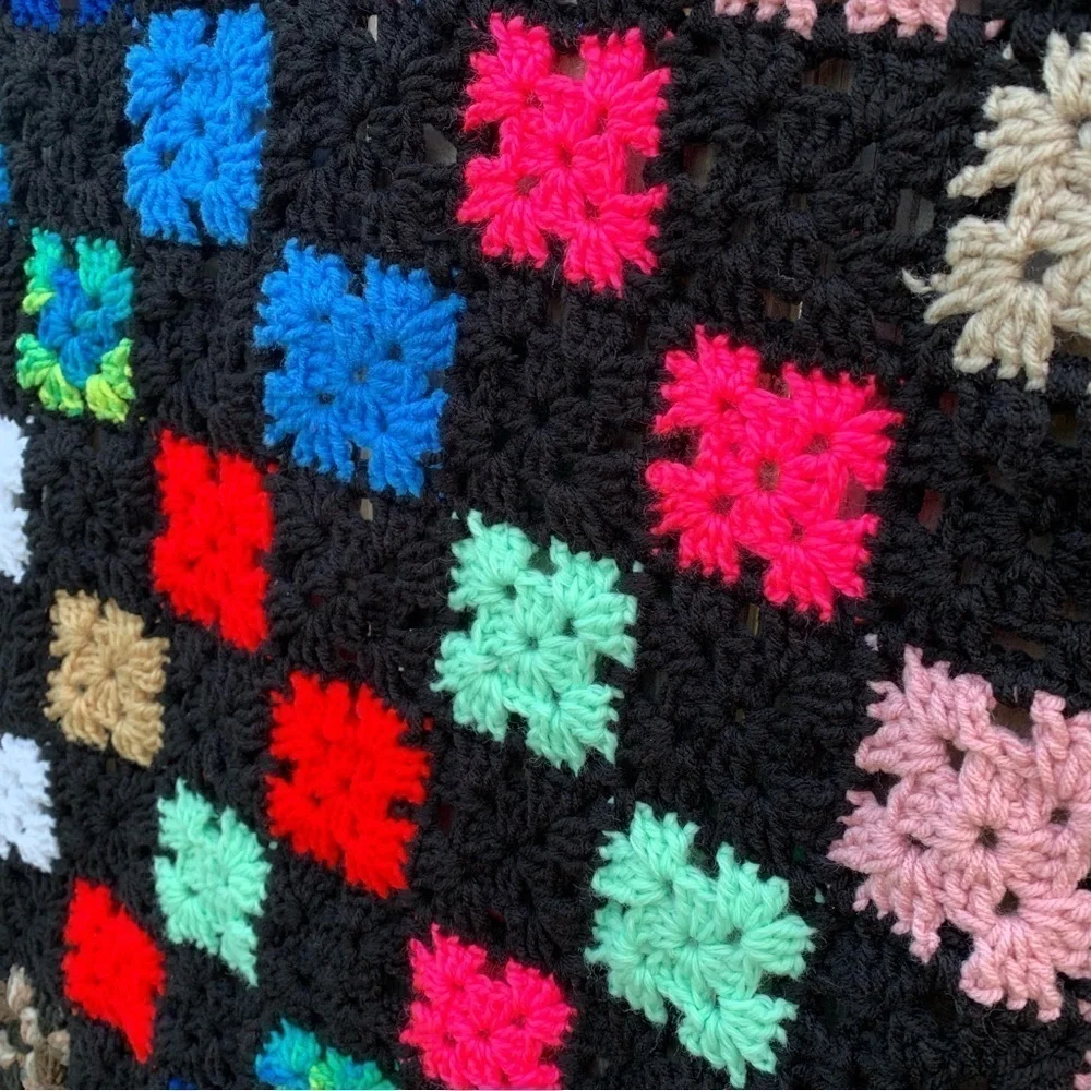 Vintage Crochet Afghan Blanket Quilt Granny Square Cabin Vibes